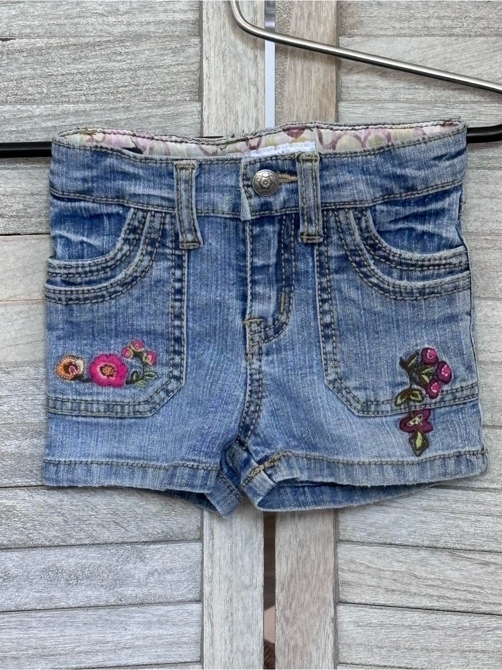 VINTAGE Y2K 2003 Xhileration Floral Embroidered BabyGirl Jean Shorts 18M LowRise
